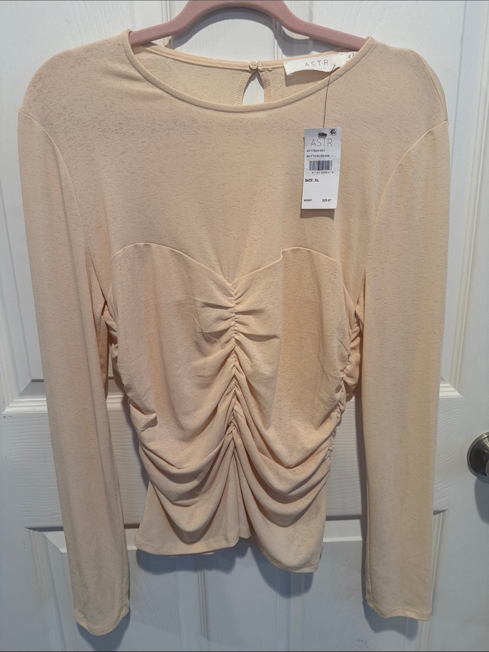 ASTR Ruched Long Sleeve Top in Buttercream